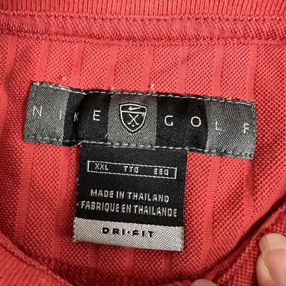 Nike Dri-FIT Performance Polo XXL Red Ribbed Knit White Collar Golf Shirt Tennis - Picture 6 of 13